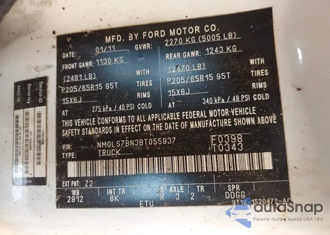 2011 Ford Transit Connect Xlt z USA, uszkodzony, nr VIN NM0LS7BN3BT055937